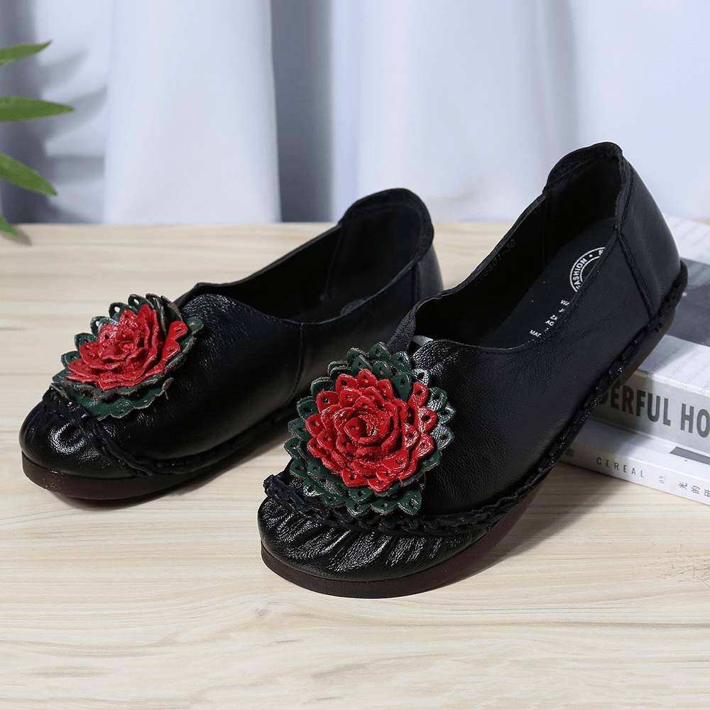 Women Folkways Stricing Flowers Comfy Soft Sole Casual Flat Loafers