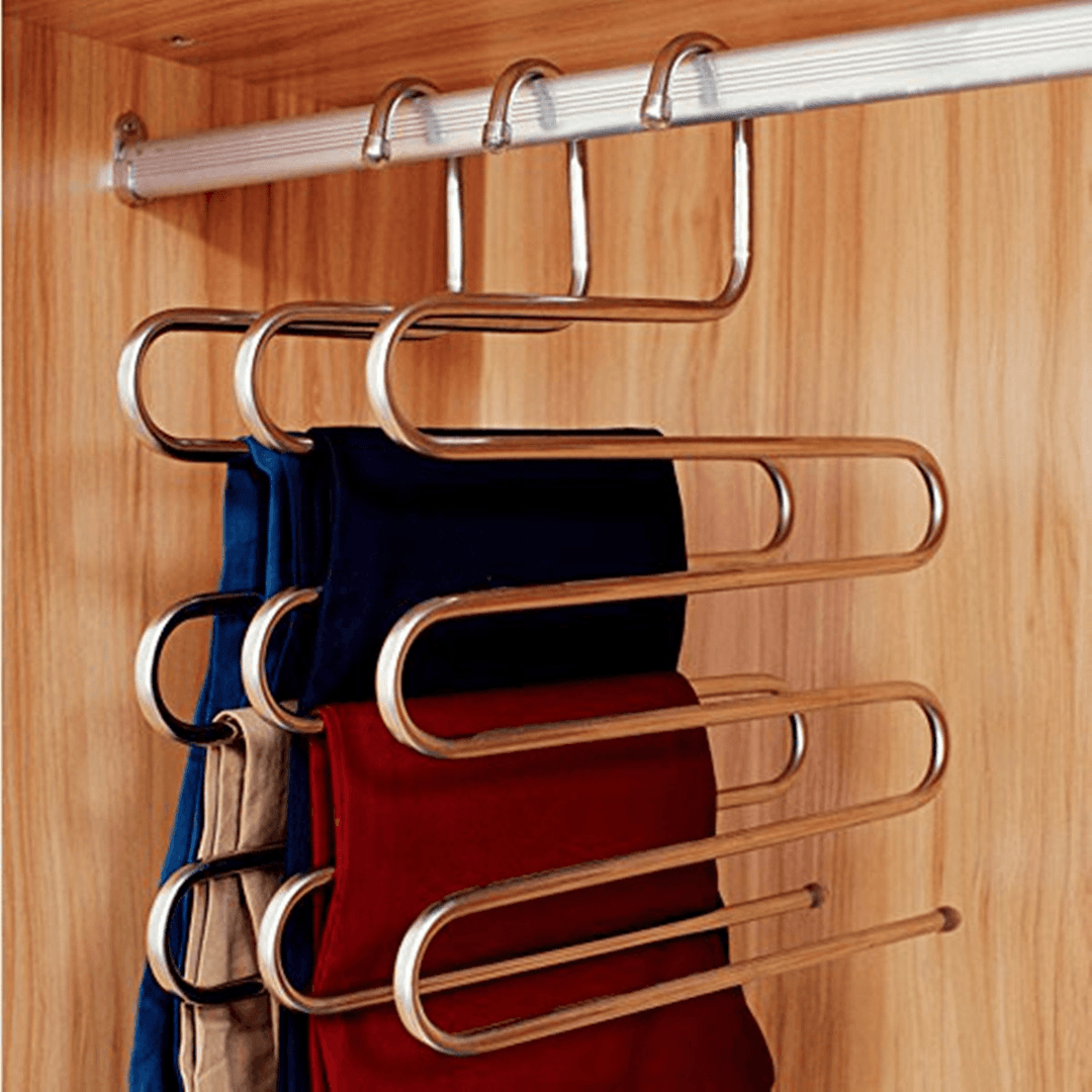 5 Layers Pants Hanger Trousers Towels Hanging Cloth Clothing Rack Space Saver