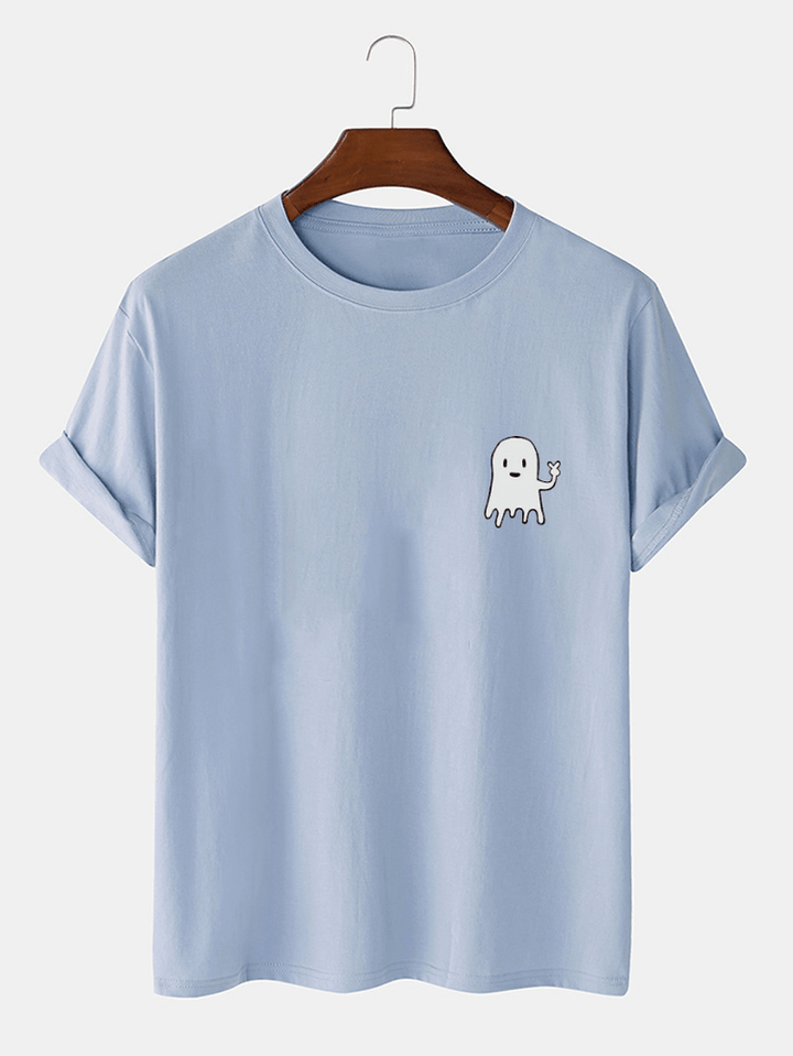 Mens Halloween Cartoon Ghost Print Cotton Short Sleeve T-Shirts