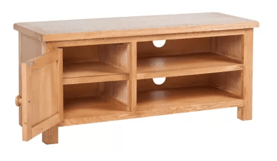 Solid Oak Wood TV Cabinet with Two Convenient Cable Outlets Brown 40.6"X14.2"X18.1"