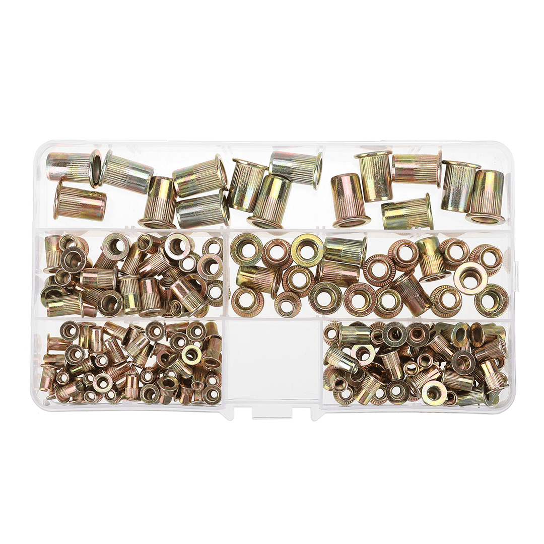 165PCS M3/M4/M5/M6/M8 Mixed Carbon Steel Zinc Plated Flat Head Threaded Insert Nut