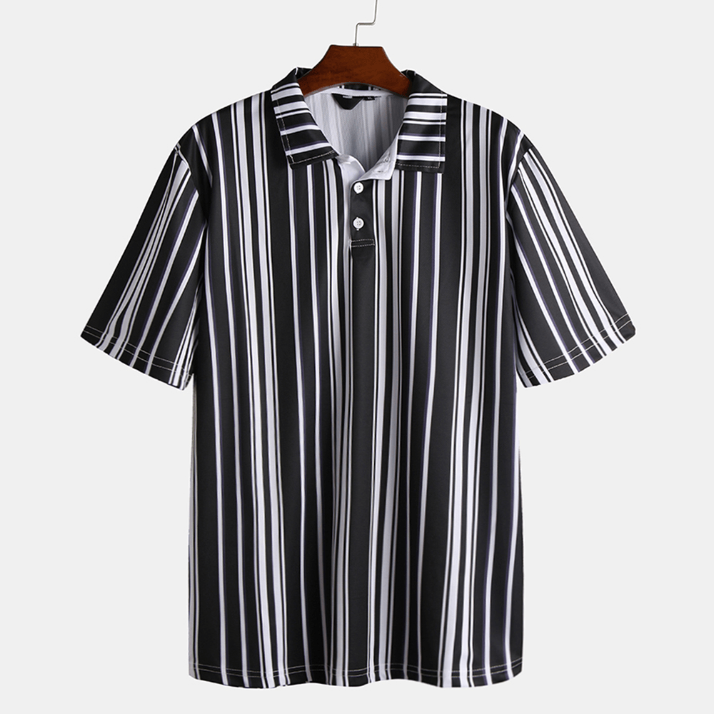 Mens Black White Stripes Printing Summer Golf Shirts