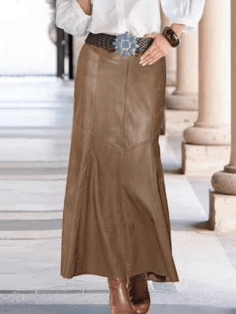 Women Leather Style Back Zipper Stylish Casual Mermaid Skirt - MRSLM