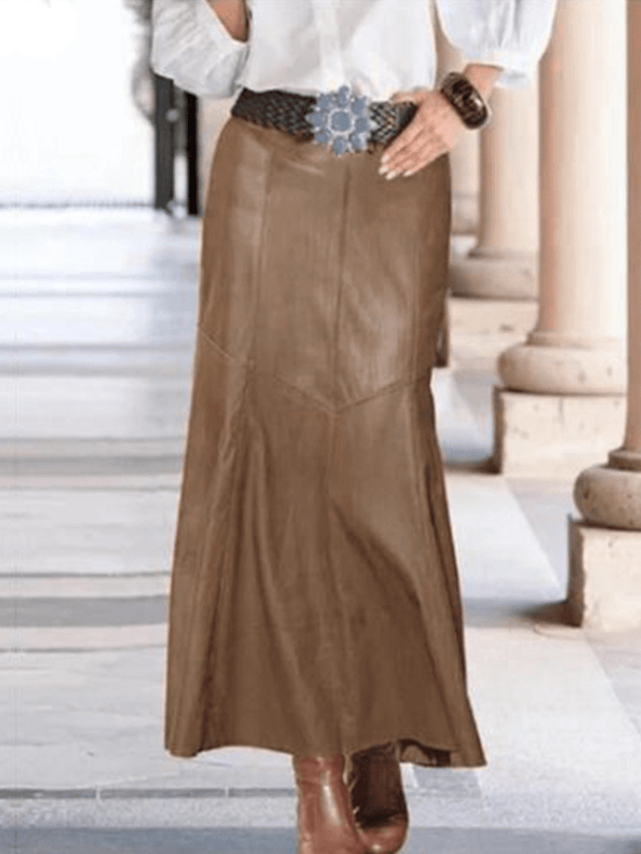 Women Leather Style Back Zipper Stylish Casual Mermaid Skirt - MRSLM