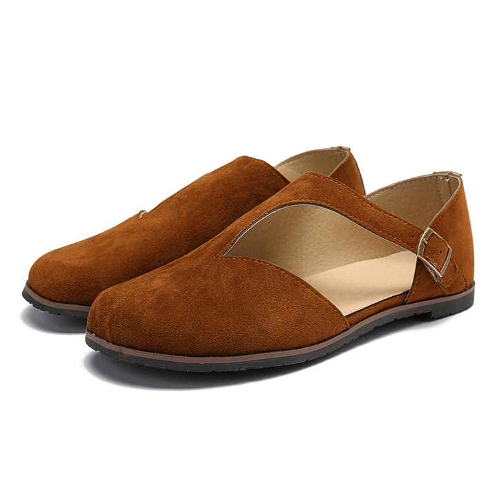 Women Comfy Suede Buckle Pure Color Flats