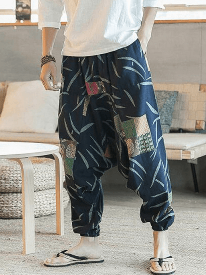 Mens Ethnic Pattern Printe Floral Harem Yoga Baggy Pants