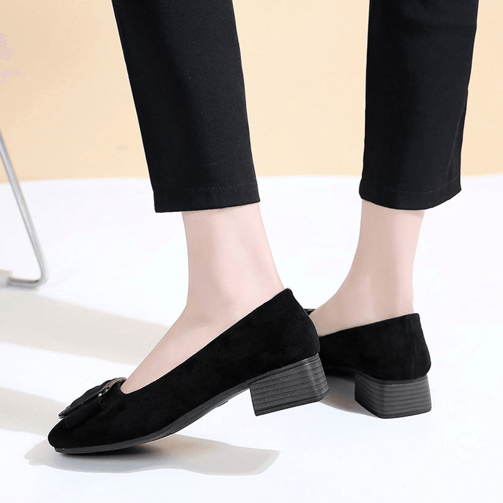 Women Metal Decor Suede Block Elegant Dress Shoes