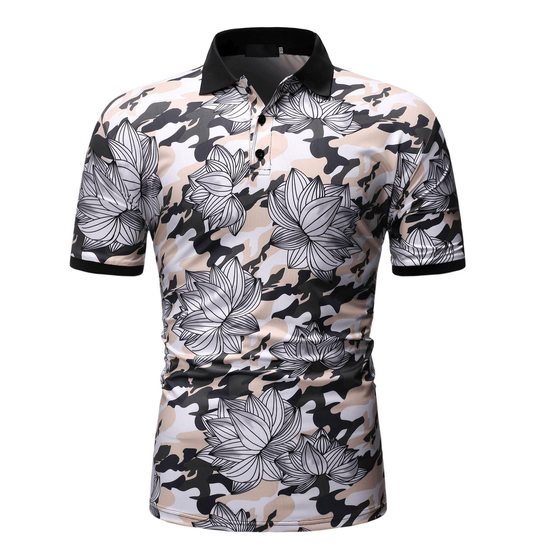 Men Fashion Printed Short-Sleeved Lapel Shirts