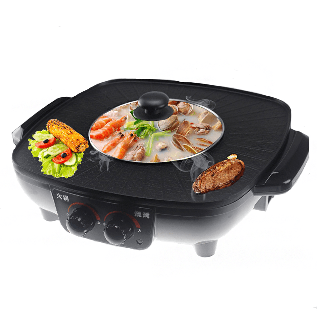 1600W 220V Electric Hot Pot Barbecue Hotpot Oven Smokeless BBQ Cooking Pan Cookware