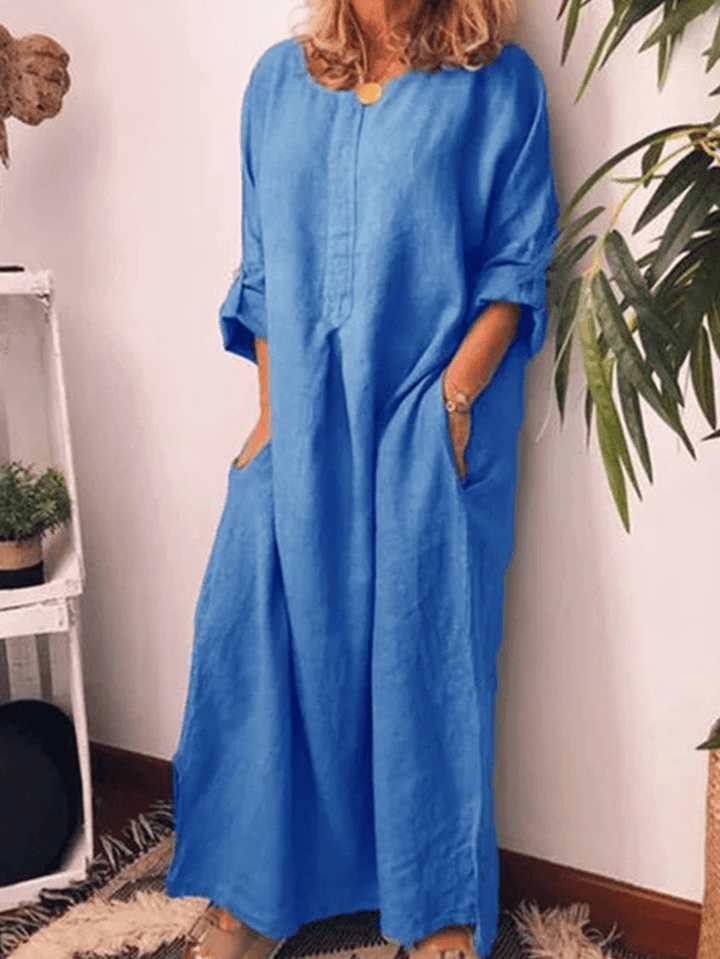 Loose Solid Color Long Sleeve Casual Maxi Dress