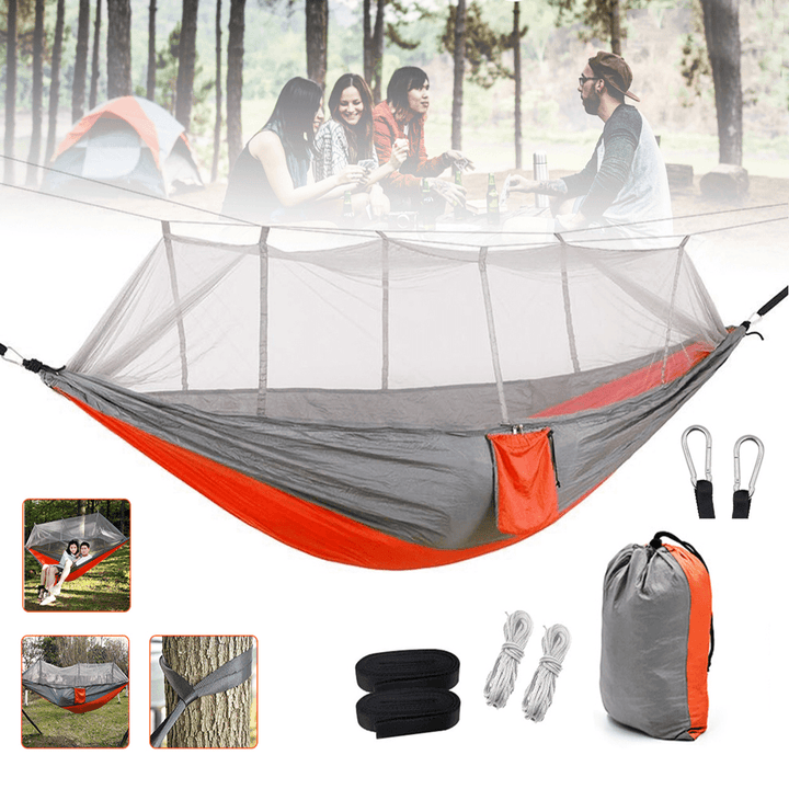 1-2 Person Camping Hammock with Mosquito Net Hanging Bed Sleeping Swing for Outdoor Hiking Travel Garden Patio