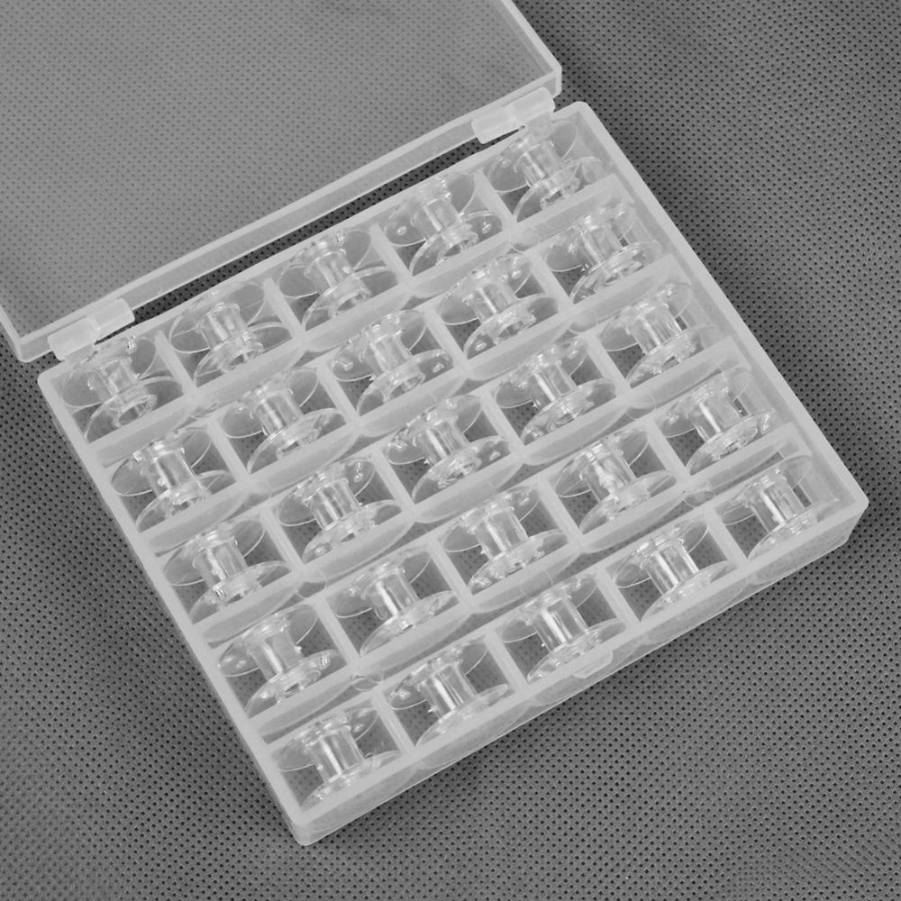 25Pcs/Set Empty Bobbins Sewing Machine Spools Clear Plastic Case Storage Box for Sewing Machine