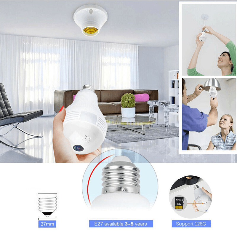 360¬∞ Panoramic Wifi 960P IP Camera Light Bulb Home Security Video Camera Led Cam Wireless CCTV Surveillance Fisheye Network Work with ICSEE APP