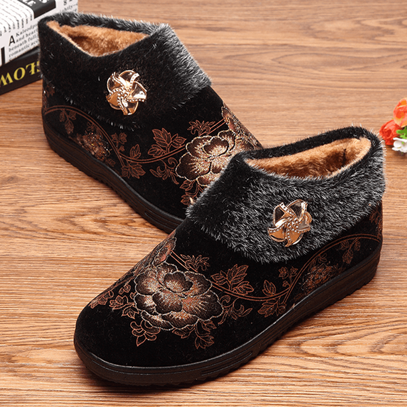 Women Winter Cotton Fur Lining Boots Casual Outdoor Plush Flats