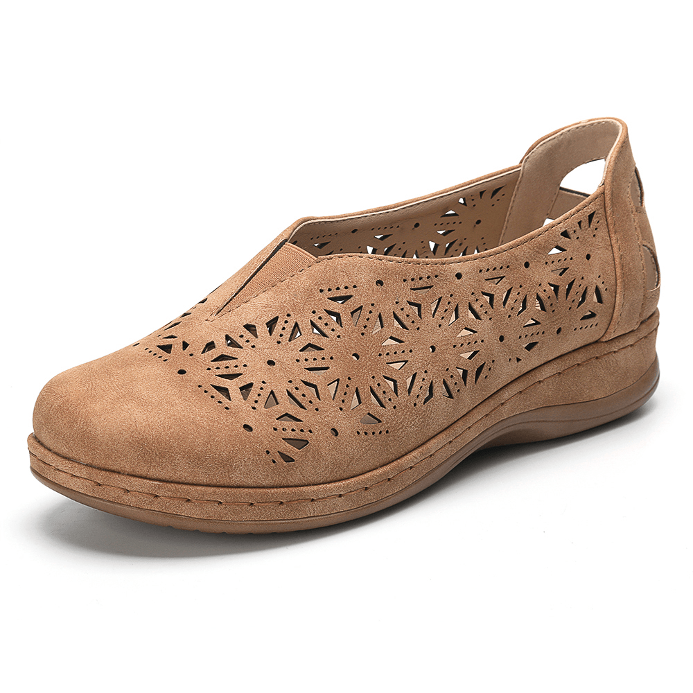 LOSTISY Women Hollow Out Slip Resistant Comfy Elastic Band Slip on Casual Flats