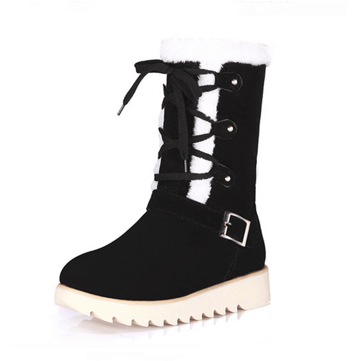 US Size 5-12 Flats Cotton Snow Boots Lace up Fur Lining Ankle Boots