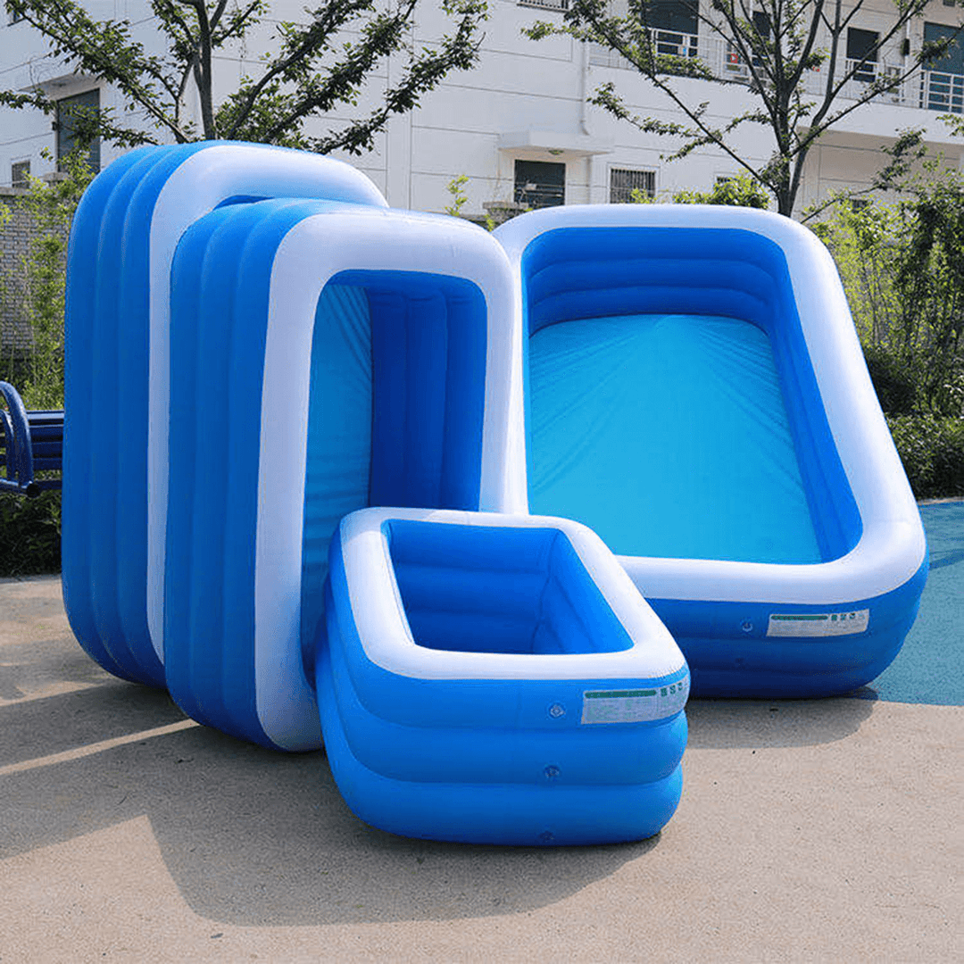 3-Layer Blue and White Inflatable Foldable Portable Swimming Pool Bathtub for Adult Children Home