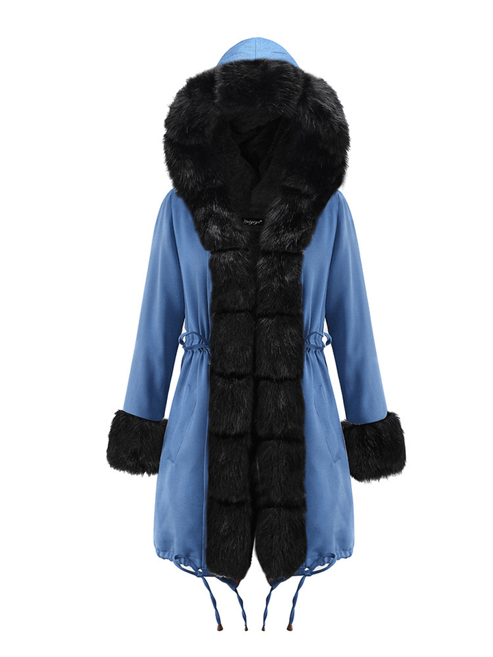 Long Sleeve Print Fur Collar Hooded Thick Coats - MRSLM