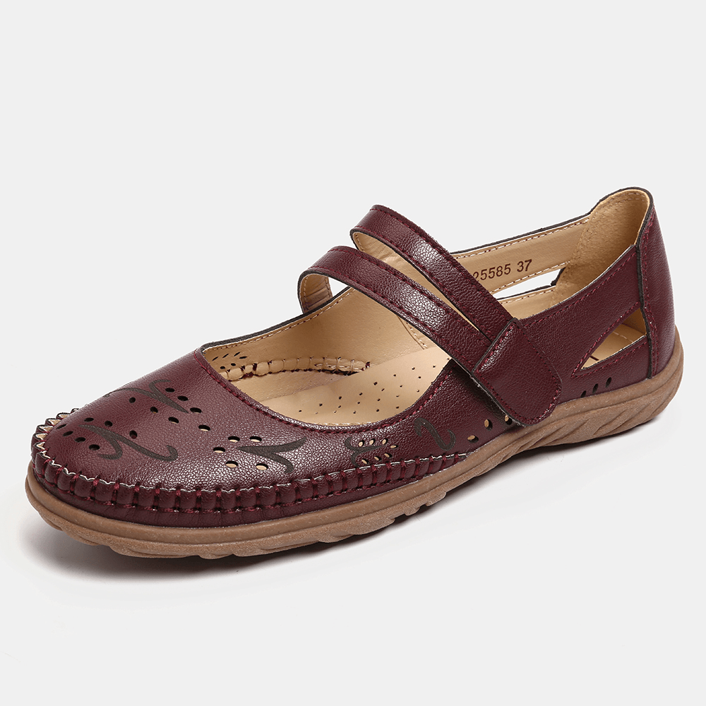 LOSTISY Womens Hand Stitching Hook Loop Flats