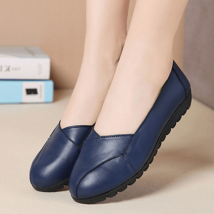 Women Casual Breathable Leather Halved Belt Slip-On Soft Sole Loafers