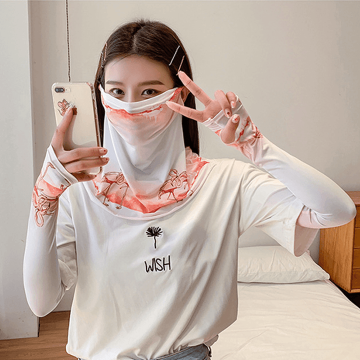 Women Sunscreen Summer Outdoor Ice Silk Sleeve Arm Guard Sleeve Breathable Cover Face Veil Mask