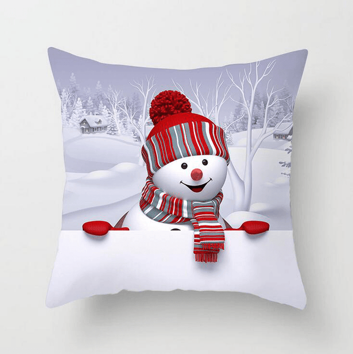 45 X 45Cm Christmas Snowman Series Polyester Peachskin Pillowcases Home Cushion Cover Christmas for Home Decor