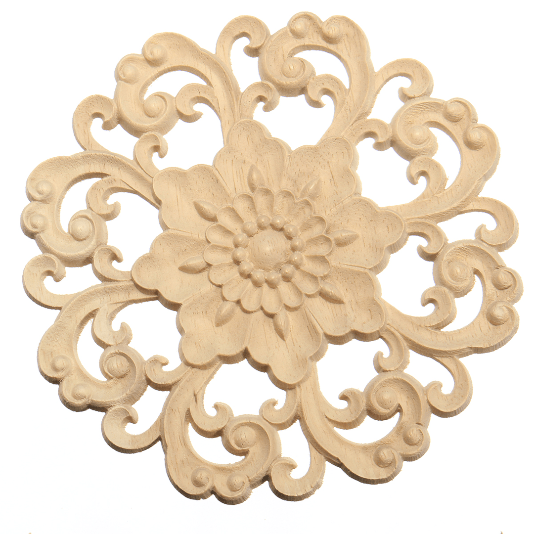 Wood Carved Onlay Applique Unpainted Flower Pattern Furniture Frame Door Decor 15Cm