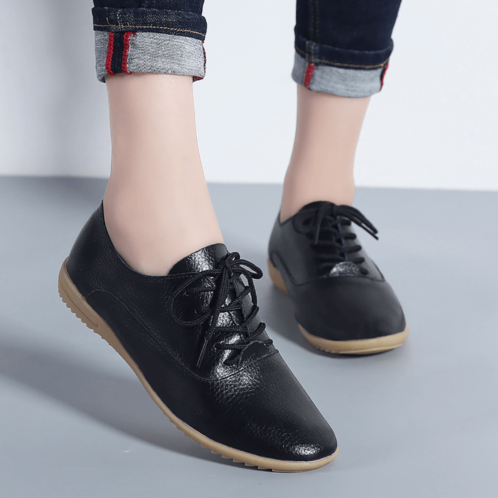 Women Slip Resistant Lace up Casual Leather Flats