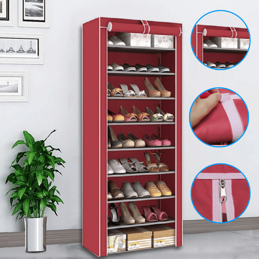 10 Tiers 9 Lattices Shoe Rack Shelf Storage Closet Organizer Cabinet with Dust Cover