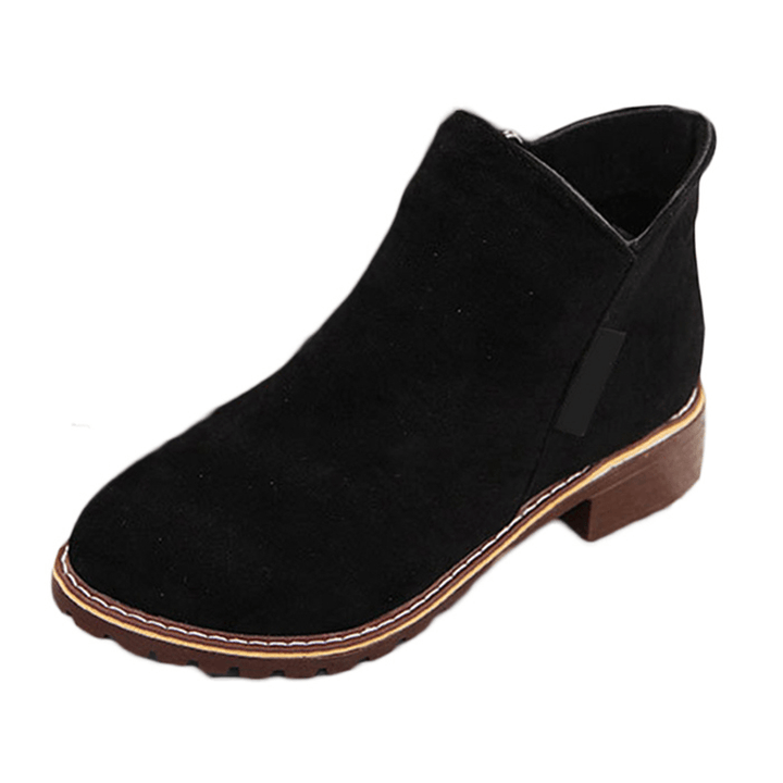 Women'S Suede Solid Color Block Heel Casual Ankle Boots - MRSLM