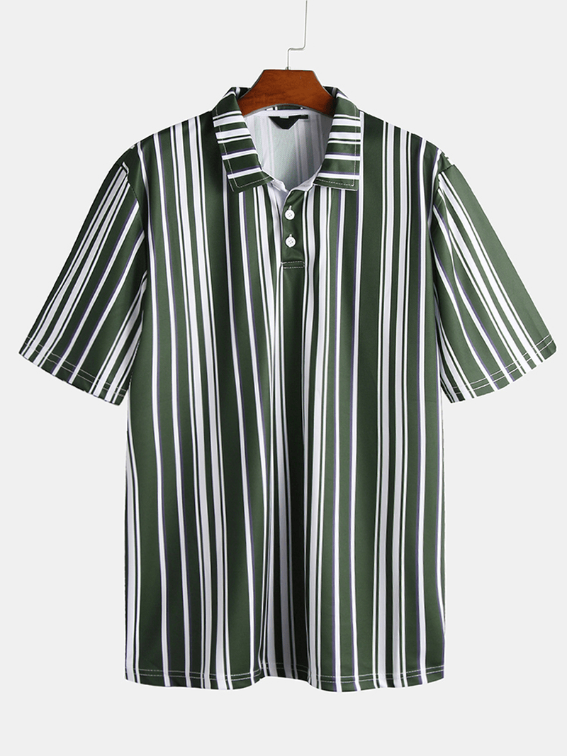 Mens Black White Stripes Printing Summer Golf Shirts