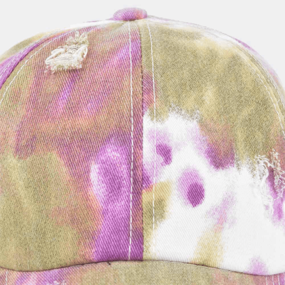 Unisex Colored Tie-Dye Ponytail Baseball Cap Broken Hole Big Brim Breathable Stretch Fit Cap