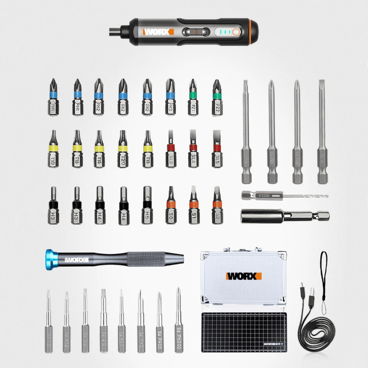 [New Arrivals] Worx WX240.5 4V Multi-Used Magnetic Screwdriver Set 3 Speed USB Rechargeable Cordless Electric Screwdrivers W/ 40Pcs Bits