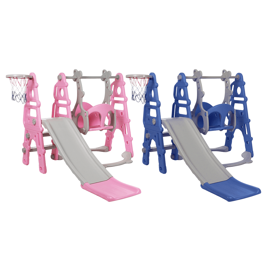 3-In-1 Children'S Slide + Swing + Basketball Frame Kids Play Ground Combination Baby Playset Hoop Kit - MRSLM