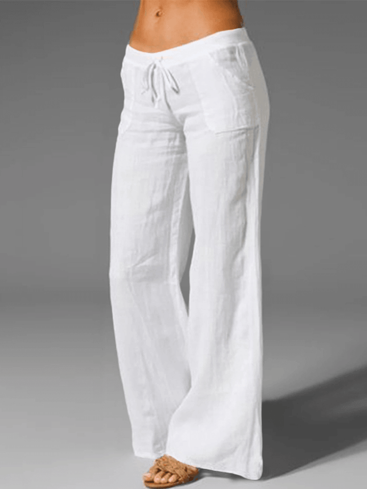 Wide Leg Women's Loose Cotton Pure Color Elastic Waist Trousers Pants