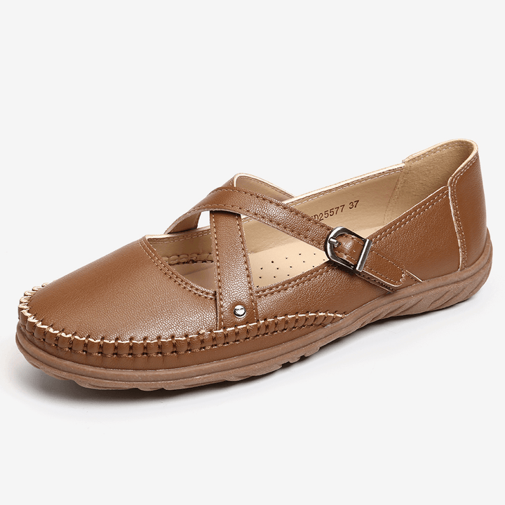 Women Cross Strap Stitching Buckle Slip Resistant Flats