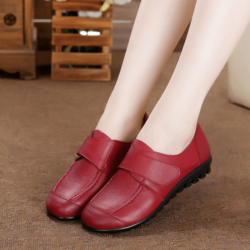 Women Soft Leather Slip on Flat Shoes Magic Stick Pure Color Comfy Flat Loafers