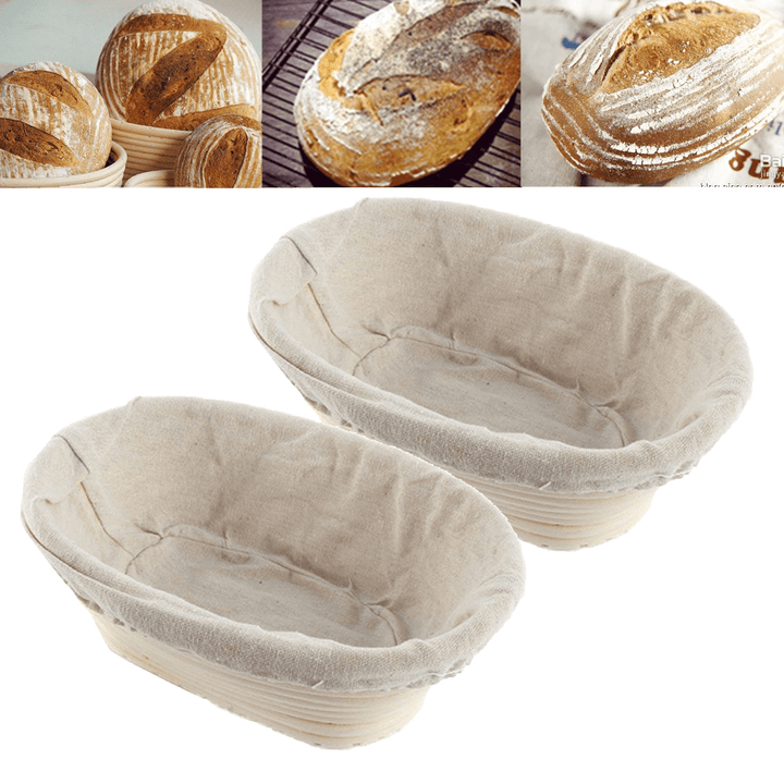 2PCS Rising Long Oval Bread Banneton Brotform Dough Proving Proofing Rattan Bask Storage Baskets