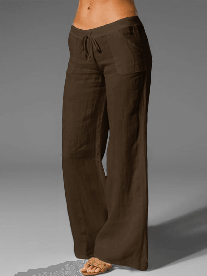 Wide Leg Women's Loose Cotton Pure Color Elastic Waist Trousers Pants