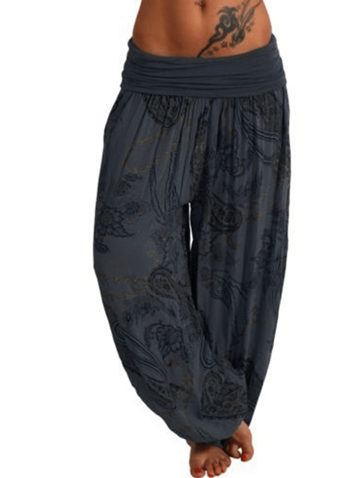 Women Casual Loose Floral Print High Waist Wide Leg Yoga Pants - MRSLM