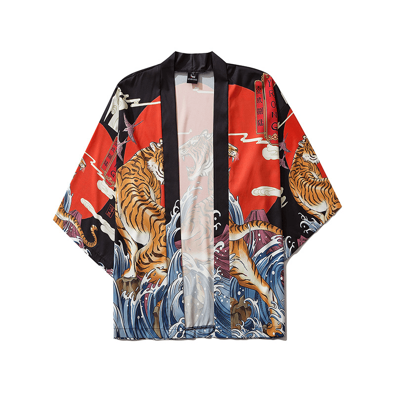 Japanese Ukiyo-E Robe Costume Tiger Print Kimono