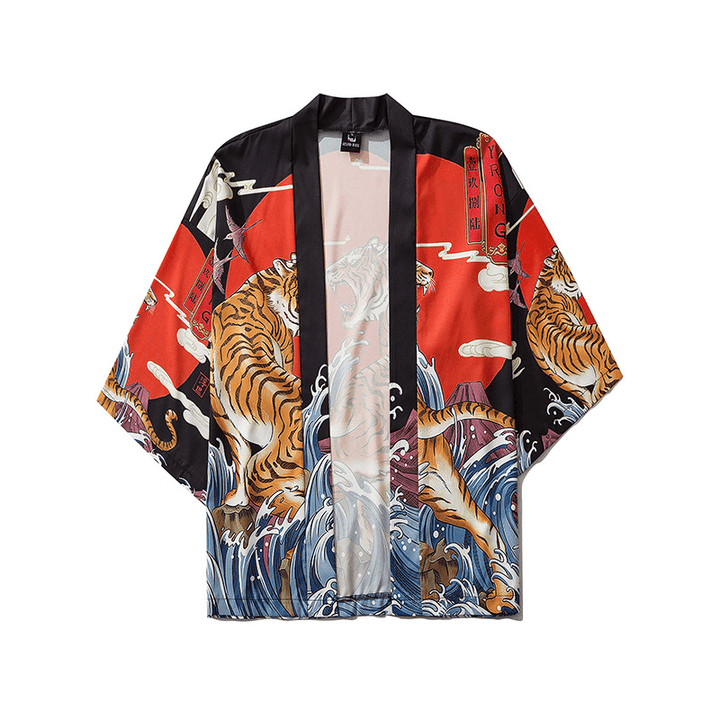 Japanese Ukiyo-E Robe Costume Tiger Print Kimono