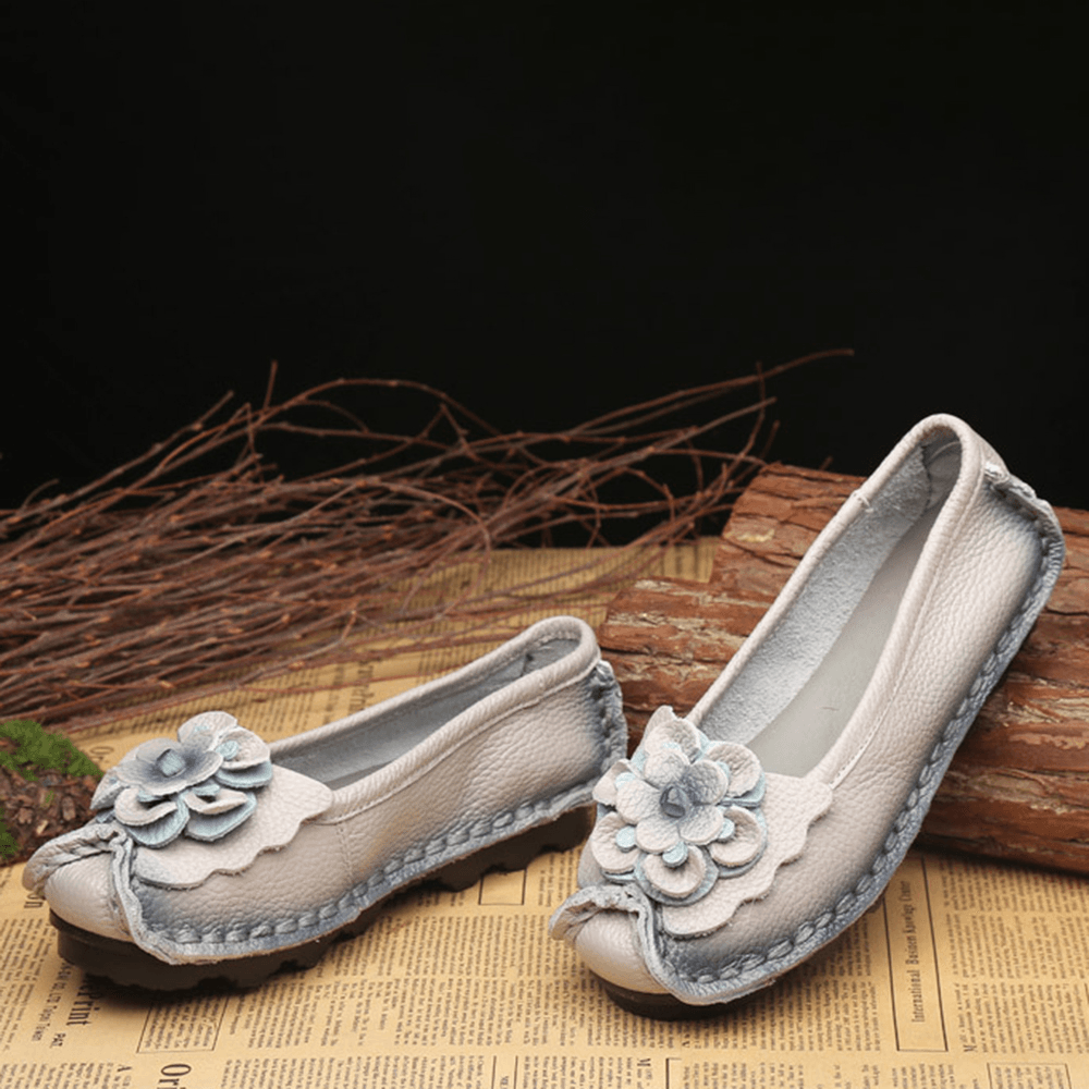 Women Shoes Casual Comfortable Floral Leather Flats