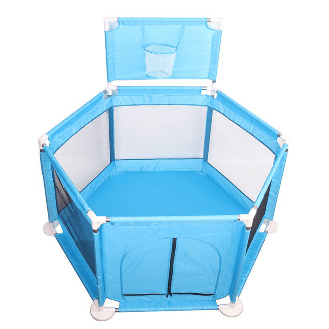 2 in 1 6-Sided Baby Playpen with Ball Frame Toddler Children Play Yardsfor Children under 36 Months Tent Basketball Court Gifts - MRSLM