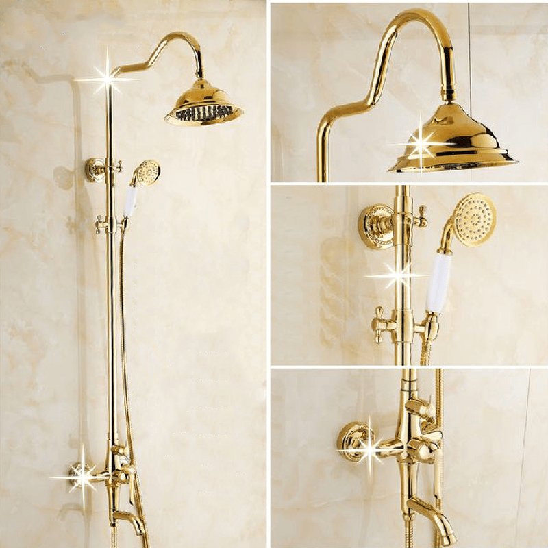 WANFAN GY-8336 Bathroom Wall Mounted Luxury Plated Rainfall Top Handheld Shower Head Mixing Faucet Shower Set