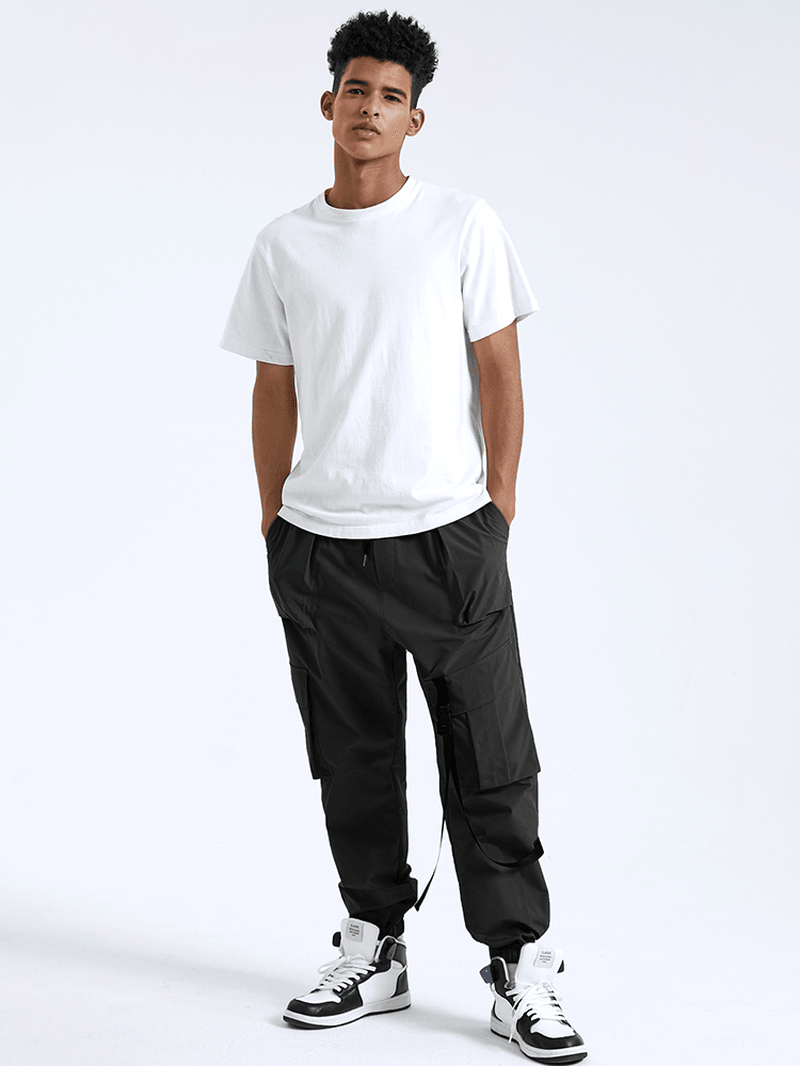 Mens Solid Tactical Casual Taped Cargo Trousers with Pocket