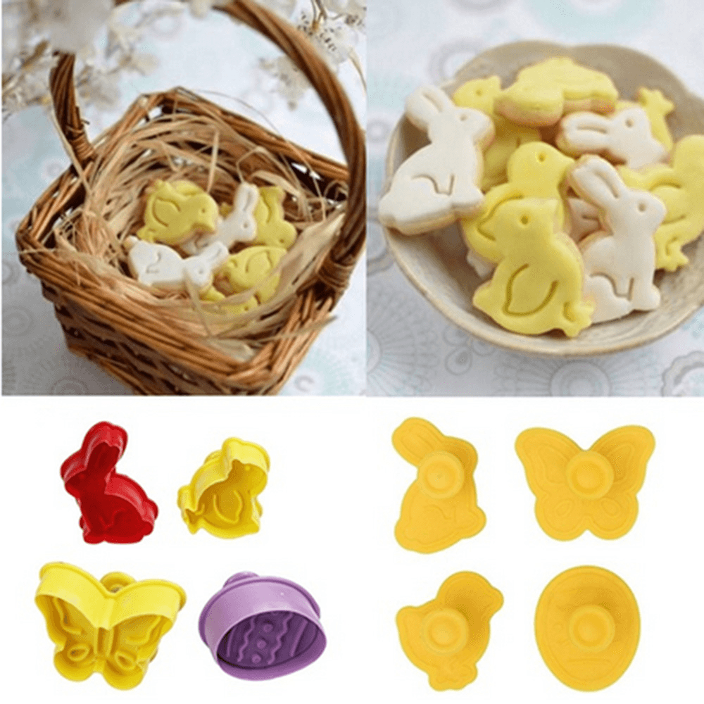 4 Pieces Animal Shape Easter Cookie Cake Decoration Mold Pastry Cookies Moulding Baking Mold Fondant Sugar Craft Mold