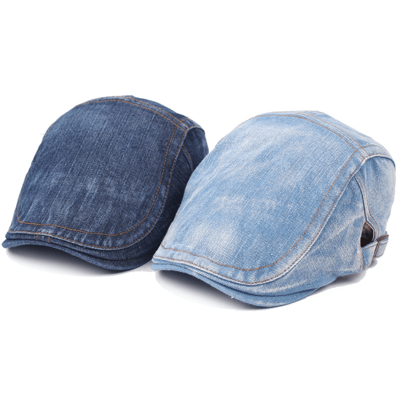 Mens Womens Washed Denim Adjustable Solid Painter Beret Hat