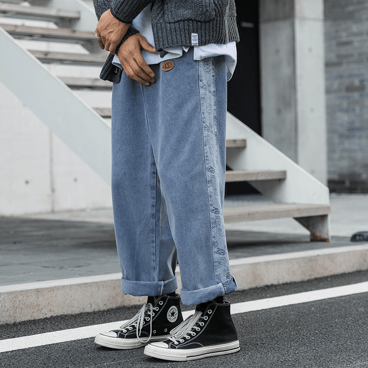 Men'S Cropped Jeans Japanese Loose Straight Leg