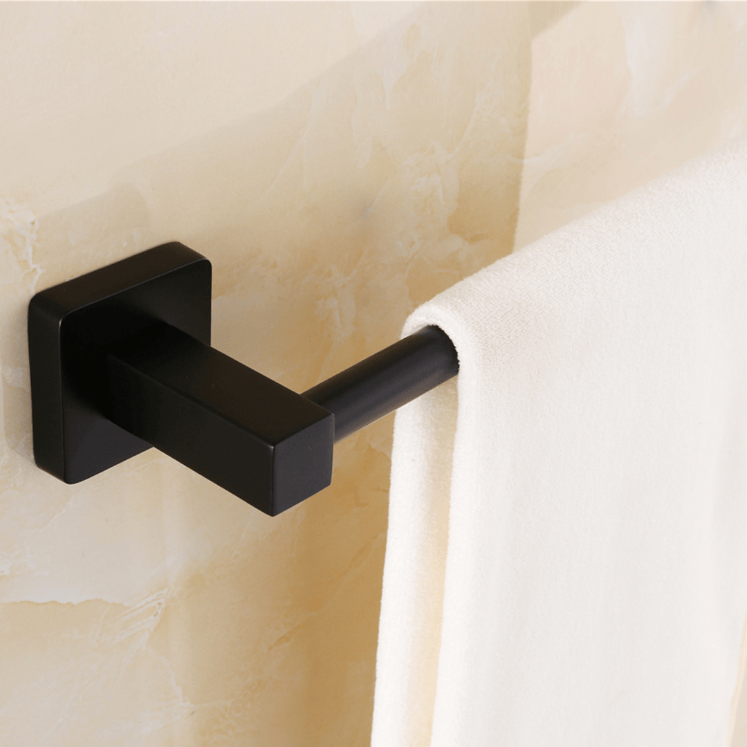 Matt Black Square Towel Holder Rack Bathroom Shower Toilet Wall Mount Clothes Bar Rail Hanger